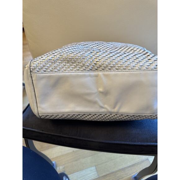 Coach Park Woven Leather Zip Top Tote, in White With Silver - Picture 7 of 16